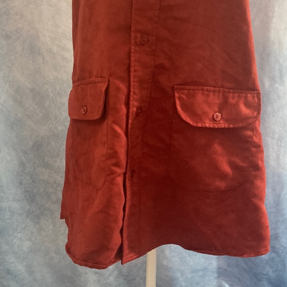 Handmade Brick Red Suede Button-Down Sleeveless Mini Dress Approx Size Small - Picture 3 of 12